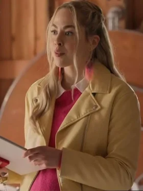 Virgin River S06 Sarah Dugdale Yellow Leather Jacket For Sale