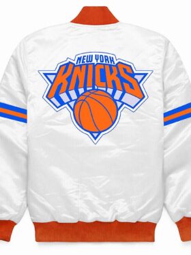 White New York Knicks Bomber Jacket Back