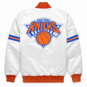 White New York Knicks Bomber Jacket Back