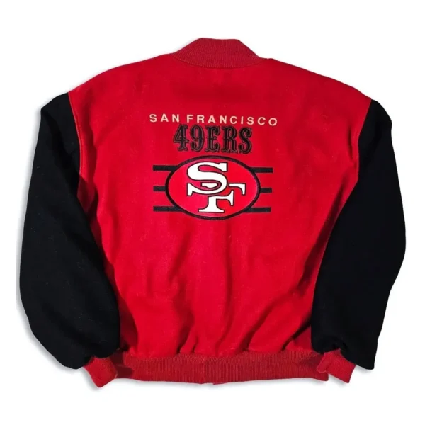 Wilson San Francisco 49ers Red and Black Varsity Jacket Back