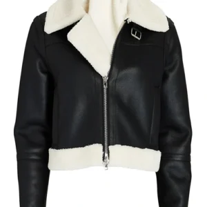 Women Black Shearling Leather Jacket