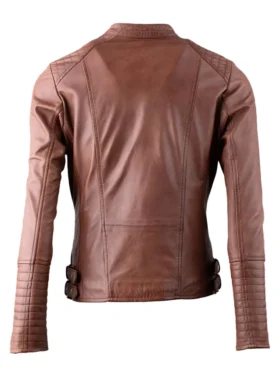 Women Brown Biker Leather Jacket Back