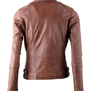 Women Brown Biker Leather Jacket Back