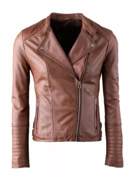 Women Brown Biker Leather Jacket Main