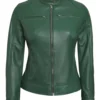 Women Casual Green Leather Jacket
