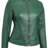 Women Casual Green Leather Jacket For Sale