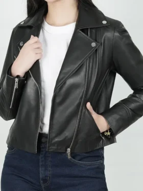Women Motorcycle Style Slim Fit Leather Jacket Main