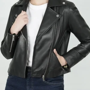 Women Motorcycle Style Slim Fit Leather Jacket Main