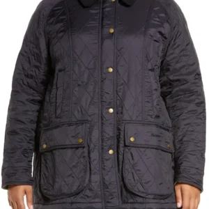 Women Navy Blue Quilted Jacket