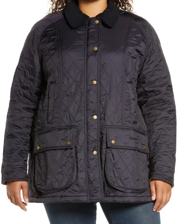 Women Navy Blue Quilted Jacket