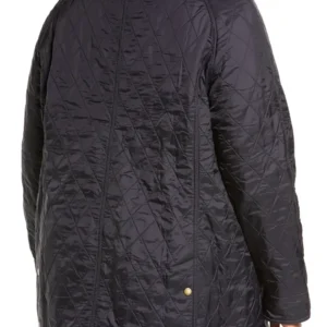 Women Navy Blue Quilted Jacket Back