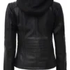 Women Slim Fit Black Hooded Leather Jacket For Sale