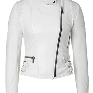 Women White Cafe Racer Leather Jacket
