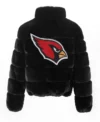 Womens Arizona Cardinals Black Faux Fur Full Zip Bomber Jacket