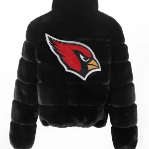 Womens Arizona Cardinals Black Faux Fur Full Zip Bomber Jacket