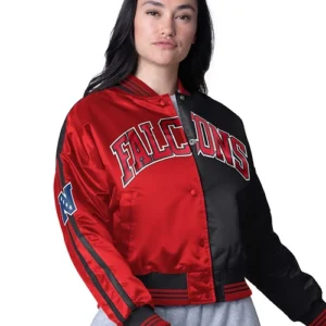 Womens Atlanta Falcons Starter Red and Black Cropped Full Snap Satin Jacket