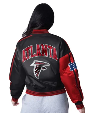 Womens Atlanta Falcons Starter Red and Black Cropped Full Snap Satin Jacket For Sale