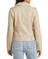 Womens Beige Leather Motorcycle Jacket Back