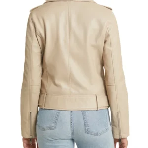 Womens Beige Leather Motorcycle Jacket Back