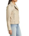 Womens Beige Leather Motorcycle Jacket Side