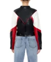 Womens Black And Red Colorblock Cropped Moto Jacket Back