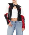 Womens Black And Red Colorblock Cropped Moto Jacket Main