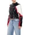 Womens Black And Red Colorblock Cropped Moto Jacket Side