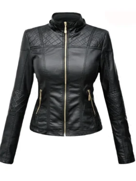 Womens Black Motorcycle Real Leather Jacket Main