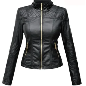 Womens Black Motorcycle Real Leather Jacket Main