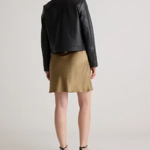 Womens Black Shirt Style Collar Leather Jacket Back