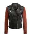 Womens Black and Brown Moto Leather Jacket Front