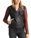 Womens Black and Brown Moto Leather Jacket Main