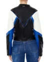 Womens Colorblock Cropped Leather Moto Jacket Back