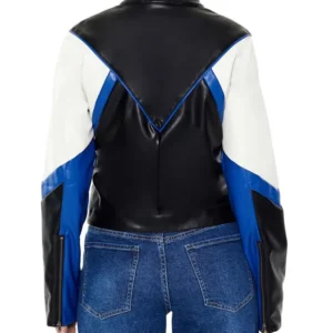 Womens Colorblock Cropped Leather Moto Jacket Back