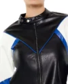 Womens Colorblock Cropped Leather Moto Jacket Collar