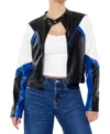 Womens Colorblock Cropped Leather Moto Jacket Main
