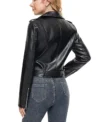 Womens Fahsyee Black Leather Biker Jacket Back
