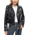 Womens Fahsyee Black Leather Biker Jacket Main