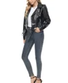 Womens Fahsyee Black Leather Biker Jacket Stand Up