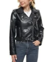 Womens Fahsyee Black Leather Biker Jacket Ziper