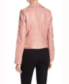Womens Pink Hooded Genuine Leather Jacket Back