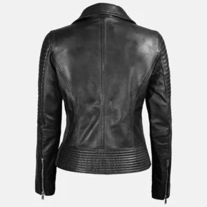 Womens Quilted Black Leather Biker Jacket Back