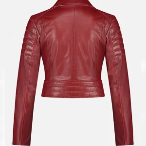 Womens Red Leather Motorcycle Biker Jacket Sleeves 1