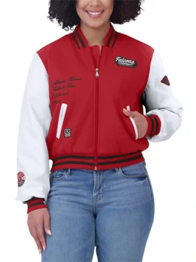 Womens Red and White Atlanta Falcons Varsity Full Zip Jacket