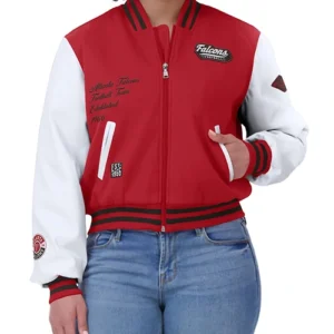 Womens Red and White Atlanta Falcons Varsity Full Zip Jacket
