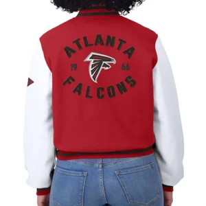 Womens Red and White Atlanta Falcons Varsity Full Zip Jacket For Sale