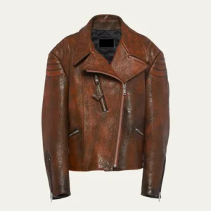 Womens Rusty Style Brown Vintage Leather Biker Jacket Main