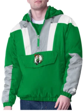 boston celtics pullover half zip hooded impact jacket