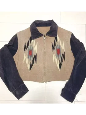 1930 40s Chimayo Jacket Vintage Blanket Sports Beige Navy