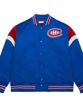 Aileen Montreal Canadiens Heavyweight Royal Satin Varsity Jacket